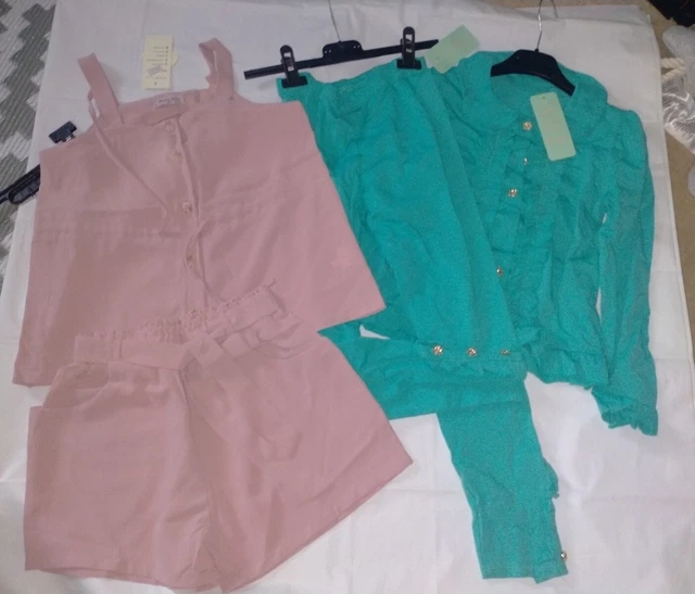 Pacchetto Ragazze Età 9-10 Y Pantaloncini Leggings T-Shirt Top Set Spagnolo X 2