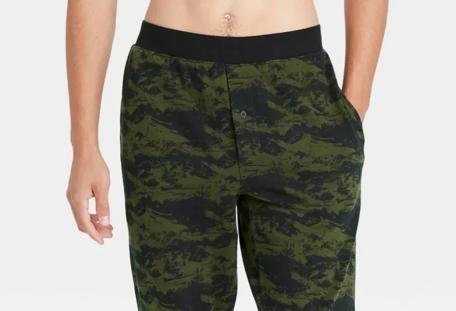 Goodfellow Mens Knit Jogger Pajama Pants 4XL Fern Green Black Camo Pockets NWT