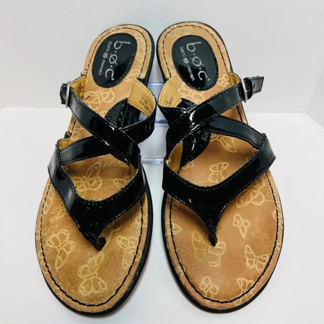 BOC Born Concept Sandal Womens Size 7M Black Patent Leather Slip On Adjustable