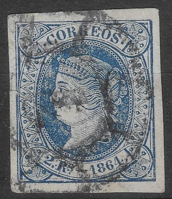 España 1864 Isabel II Edifil 68 usado rueda de carreta