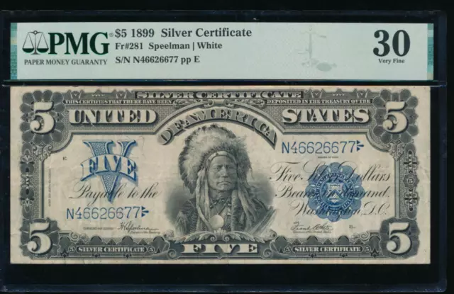 AC Fr 281 1899 $5 Silver Certificate PMG 30 CHIEF NOTE