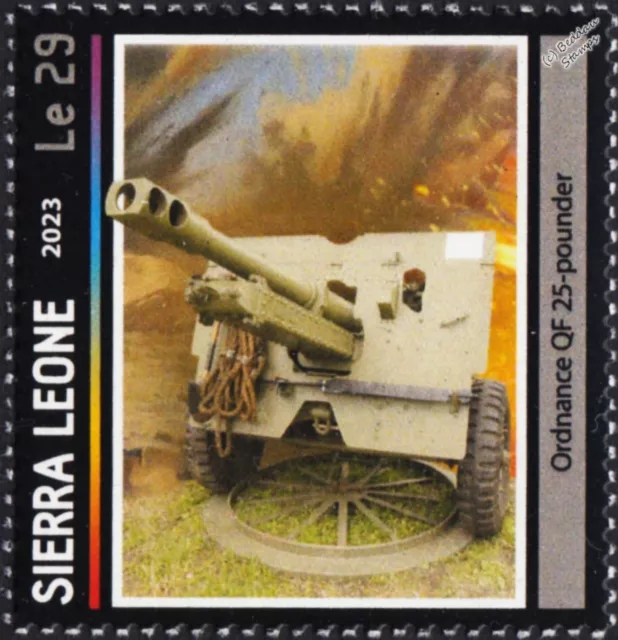 SECONDA GUERRA MONDIALE 1943 Battle Tripoli Ordnance QF-25 libbre francobollo obice 2023 Sierra Leone