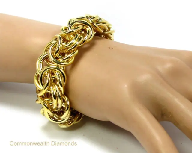 ITALY Elegant 31.6g HEAVY BYZANTINE Bracelet 9" Long 19.5mm WIDE 14K YELLOW GOLD