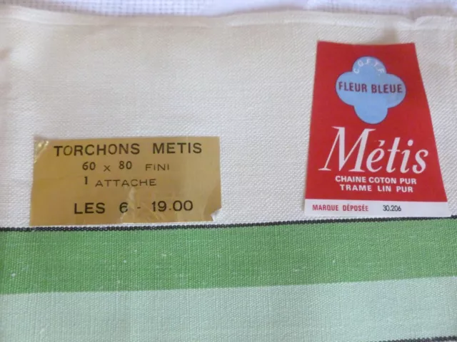 LOT 6 TORCHONS VINTAGE METIS FLEUR BLEU 80 CM x 60 CM  NEUFS DANS EMBALLAGE 2