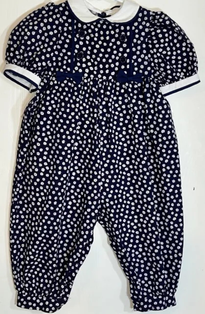 Hartstrings Baby Girl 24M One Piece Outfit Navy w/ White Flower Peter Pan Collar