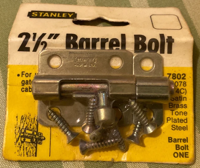 2.5" BARREL BOLT by Stanley - Latch Lock 75-7802 Satin Brass Tone Plated Steel
