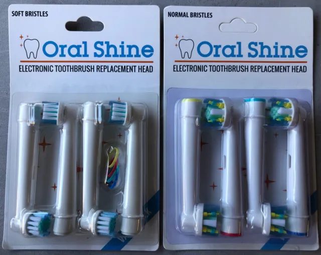 Repuesto de cepillo de dientes Oral Shine 8 cabezales (4 cerdas suaves, 4 cerdas normales) para Oral-B