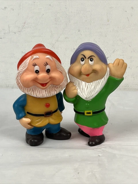 Vintage Disney Snow White and The Seven Dwarfs 2 Rubber Squeaker Figures Toy
