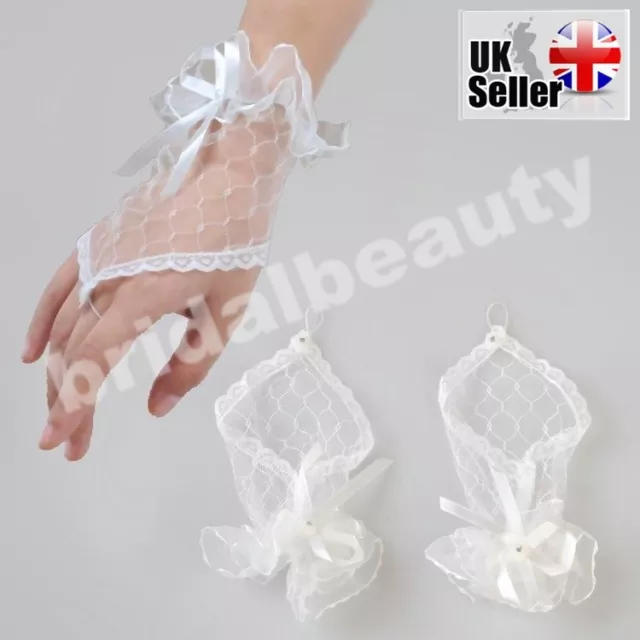 White Ivory 1st First Holy Communion Baptism Flower Girls Fingerless Lace Gloves