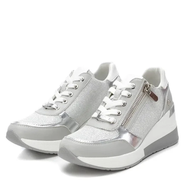 Xti Chaussures pour Femmes Baskets Compensées Haute Printemps Été Argenté Zip 3