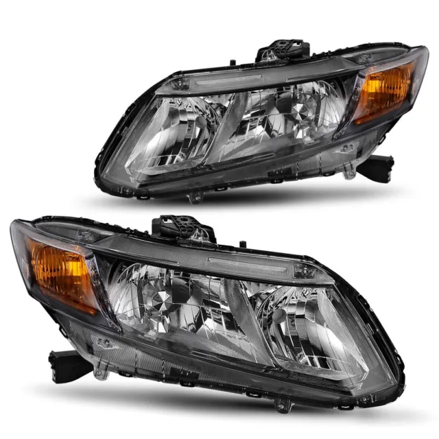 For 2012-15 Honda Civic Black Housing Headlights Headlamps Assembly Left+Right u