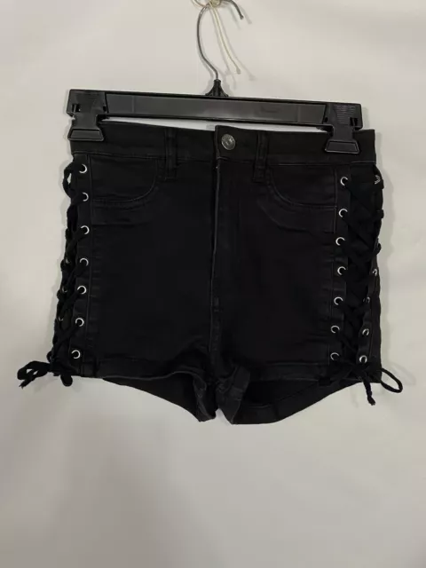 Divided By H&M Womens Size 4 Black High-Rise Lace Up Short Denim Jean Shorts