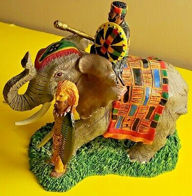 Colorful Detailed Vintage Elephant African Tribal Art Resin Sculpture  EXCELLENT