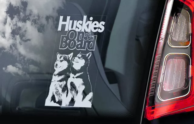 Huskies Voiture Autocollant, Husky Sibérien Traîneau Chien Fenêtre Signe Bumper