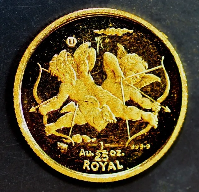 2002 SOLID PURE GOLD PROOF "TWO CUPIDS"! 1/25 Troy Ounce. from GIBRALTER!