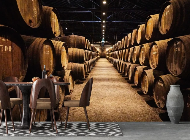 Wine Cellar Wallpaper Wooden Barrels Wall Mural Cell Bar Drink Paper Poster Art