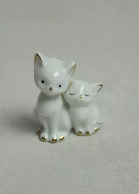 statuette Duo de chats blanc et doré en céramique