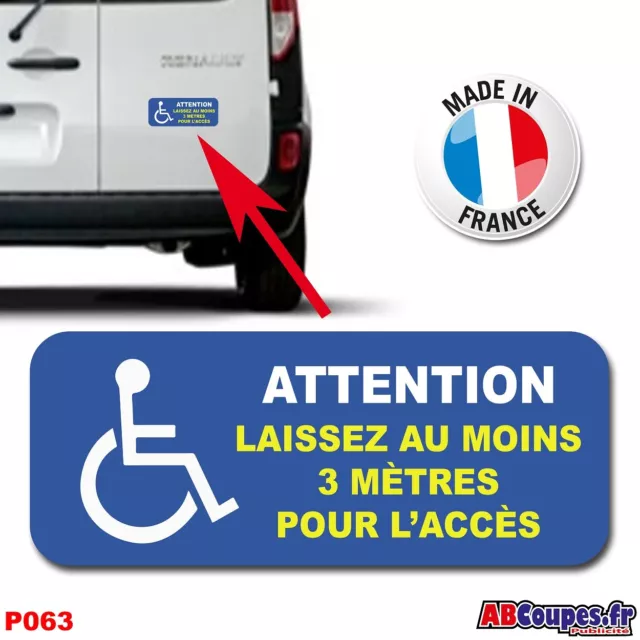 Autocollant "Laissez 3 mètres" - Handicapé accès voiture Fauteuil PMR -P063