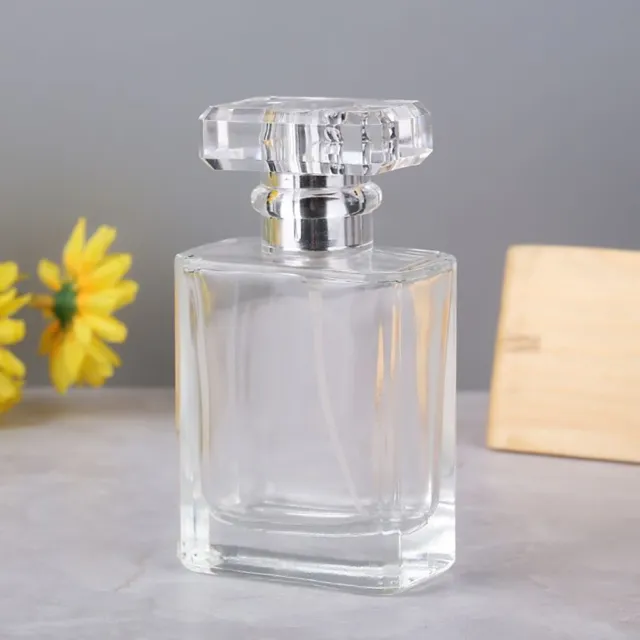 50ml Empty Glass Perfume Spray Bottle Atomiser Refillable Rectangular Silver