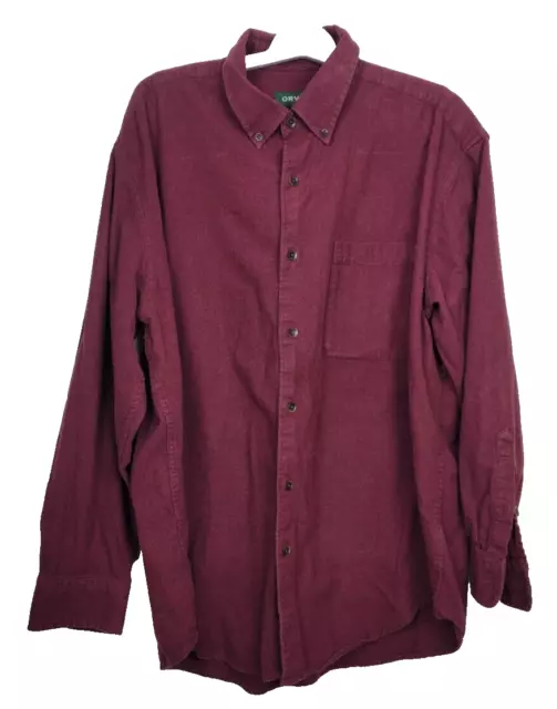 ORVIS MEN'S BUTTON-DOWN Flannel Cotton Burgundy Color Long Sleeve Shirt ...