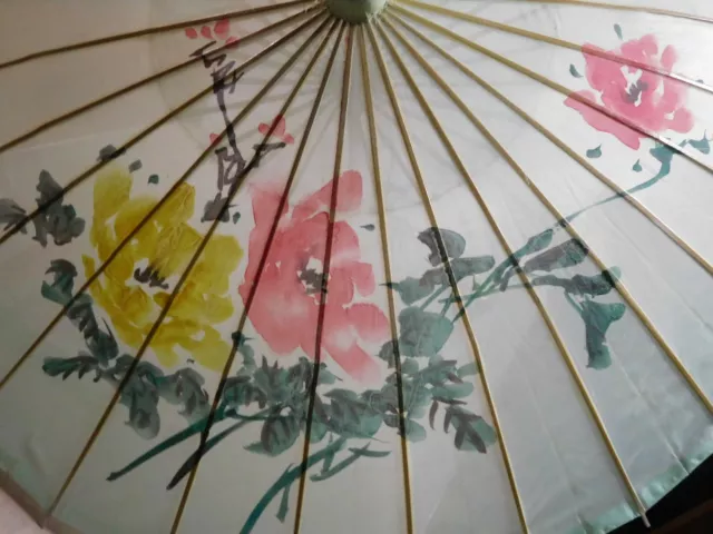 Vintage Oriental Silk Umbrella It Is Beautiful Art & An Amazing Assembly 2