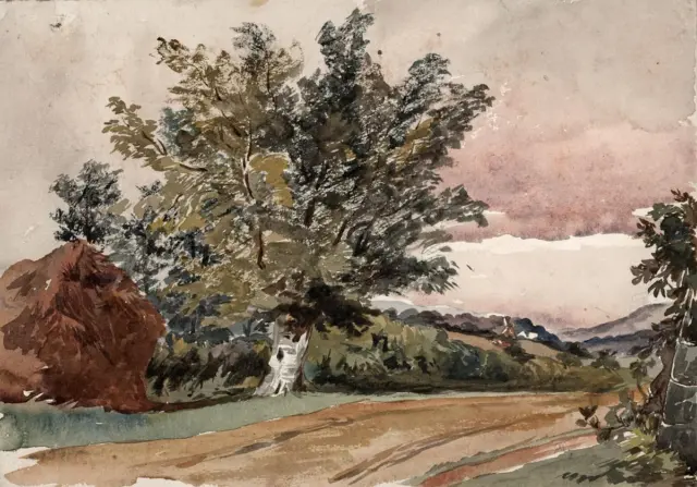 Antique Watercolour Painting - Landscape Near Hastings - 19th Century
