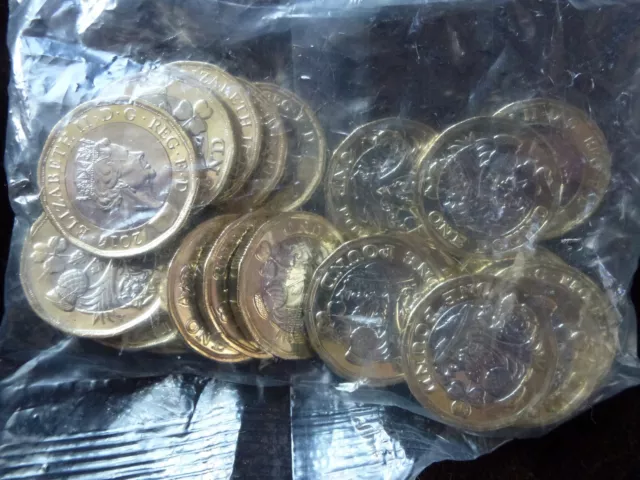 Bag of 20 Uncirculated UK 2016 New £1 Coins