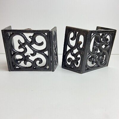 Antique Vtg Pair Cast Iron Wall Pocket Light Cover Guards Architectural Salvage