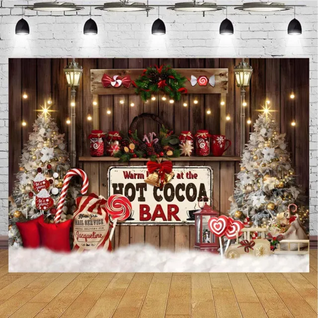 Christmas Hot Cocoa Backdrop for Photography Candy Shop Candy Scepter Christm...