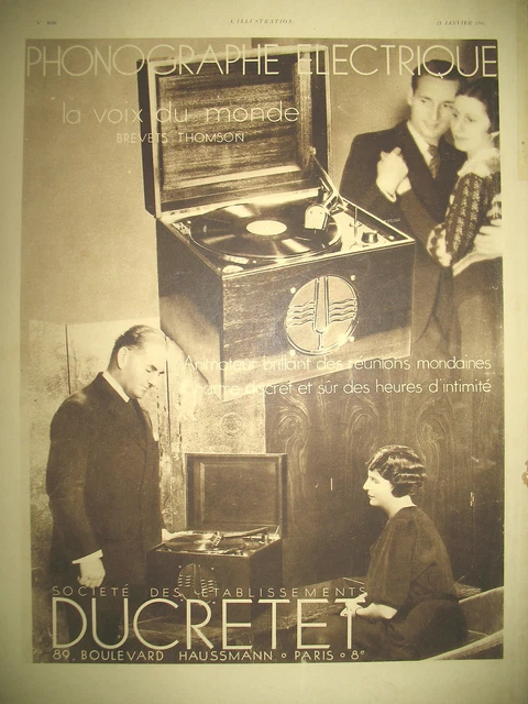 Publicite De Presse Ducretet Phonographe Electrique French Ad 1933