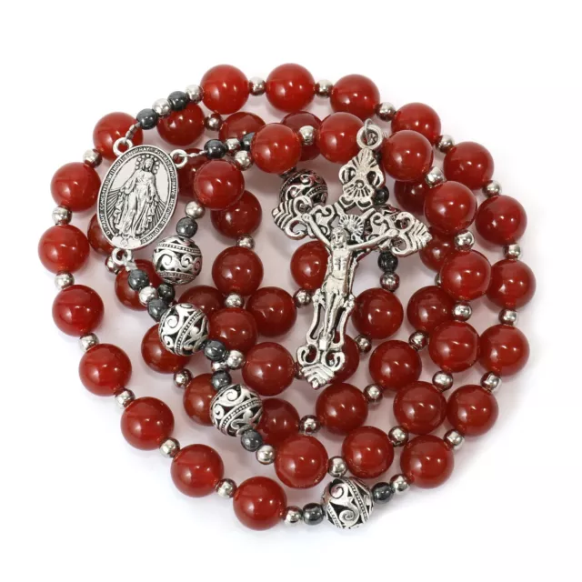 Garnet Gemstone Beads Catholic ROSARY Crucifix NECKLACE BOX