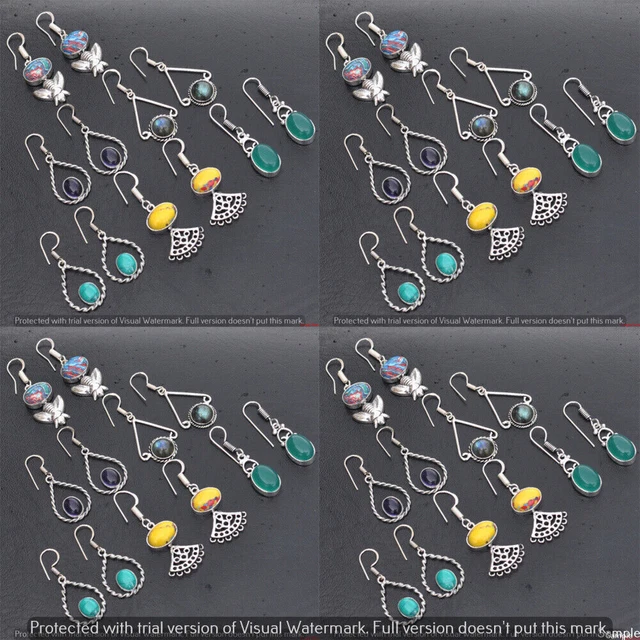 Garnet & Mixed 10 Pair Wholesale Lot 925 Sterling Silver Earring NLE-666