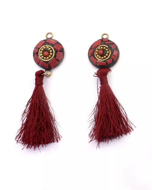 Mini Tassels Crafts Bohemian Boho Sewing Jewellery Making 1 Pair Metal Applique