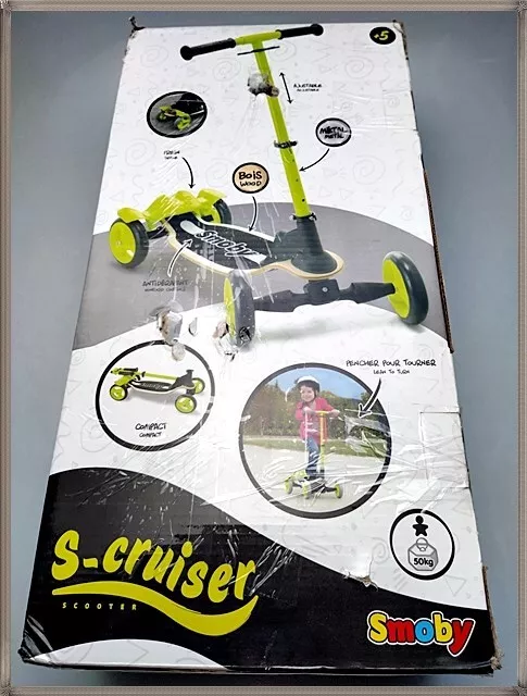 Smoby S-Cruiser Wooden Fun Scooter 4 Räder Holz Roller Grün/Schwarz 7600750700