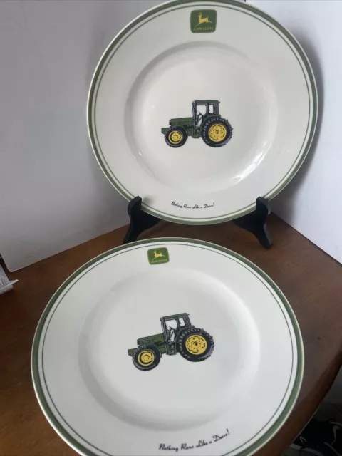 John Deere Tractor Logo 11-1/4” Dinner Plates Marketed By Gibson Set Of 2