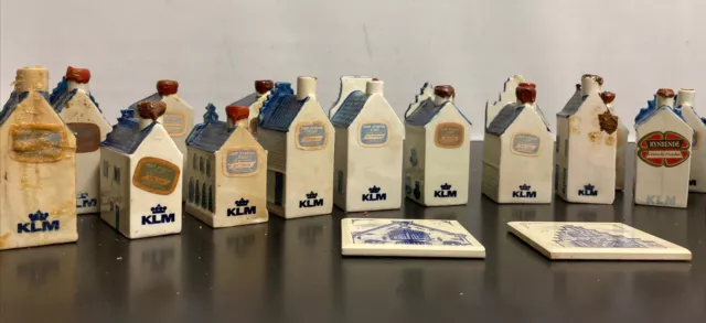 20 x KLM Amsterdam Dutch Pottery Blue Delft Miniature Houses + 2 x Coasters