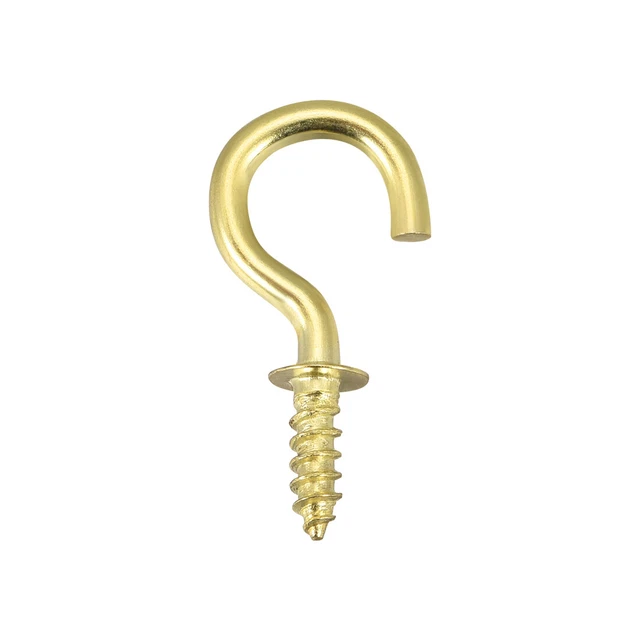 1.1" Screw Eye Hooks Self Tapping Screws Screw-in Hanger with Plate Golden 50pcs