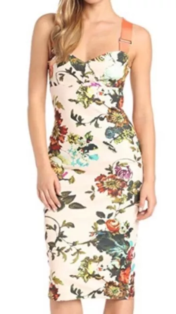 TED BAKER DRESS Amabel Floral Bodycon wiggle Midi Size 0 56.62