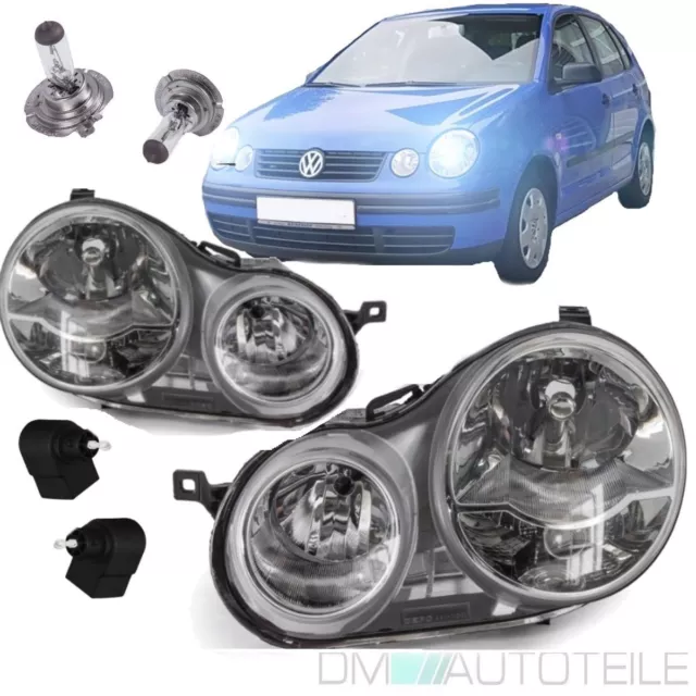 Scheinwerfer SET + 2x H7 Birne + LWR Motor passt für VW Polo 9N ab 2001-2005