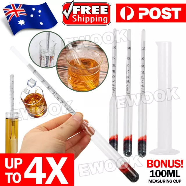 Alcohol Hydrometer Distilling 0-100% Meter with Measuring Cup 100ml