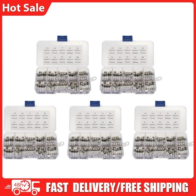 100 pz fusibili tubo di vetro per auto assortiti 10 tipi 0,2 A-20 A fusibile tubo di vetro fusibile fine