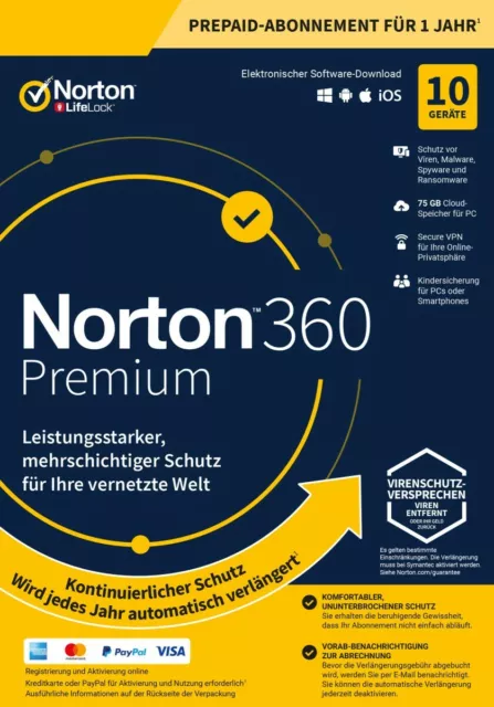 NORTON 360 Premium 10 Geräte • 1 Jahr ABO inkl. 75GB - Internet Security 2024