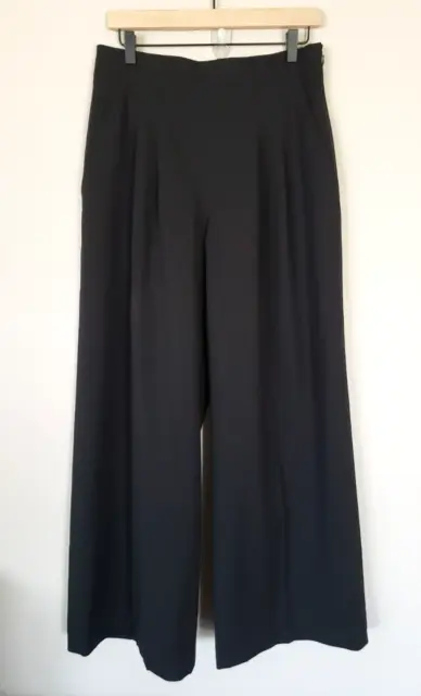 Lafayette 148 New York Wide Leg Wool Trouser Pants Black Sz 8 High Rise Stretch