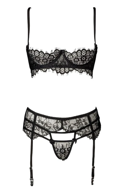 Set Intimo 5pcs, Pizzo Nero Trasparente, Biancheria Sexy, Grey Velvet