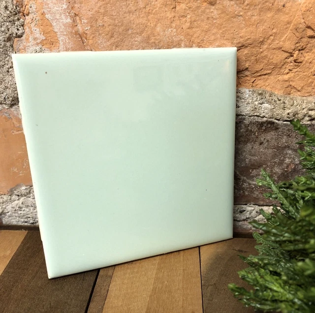 7 Pieces Of Vintage Mosaic Glossy Light Jadeite Green  4 3/8” Tiles Reclaimed