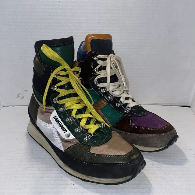 DSQUARED2 LACE UP Leather Hiking Boots Size 11 Multicolor Purple Green