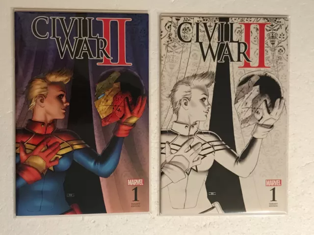 Civil War II #1 NM John Cassaday Fan Expo Toronto Color & B&W Sketch Variant SET