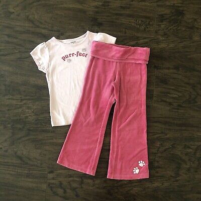 Gymboree Girls 4 5 Classroom Kitty Set Pink Purrfect Top Velour Yoga Pant EUC