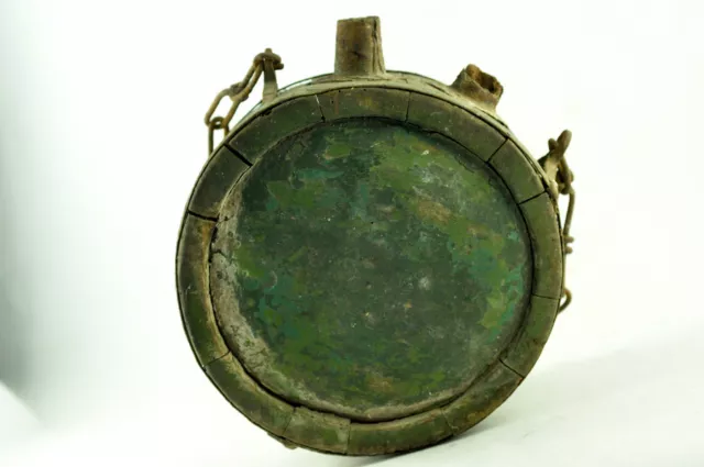 Antique Wooden Vessel Keg Water Canteen Wrought Iron Banded Vtg Rustic Decor