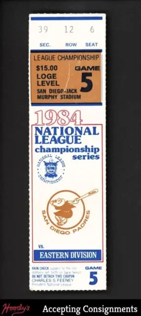 1984 National League Championship Series Ticket Game 5 Sec 39 Padres vs. Cubs